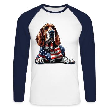 Bloodhound Dog 4th of July American Flag for Kids - Unisex Baseballshirt langarm - Weiß/Navy - Vorne - Nik (191cm)