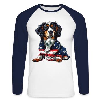 Bouvier bernois 4 juillet Drapeau américain - T-shirt baseball manches longues Homme - blanc/marine - Devant - Nik (191cm)