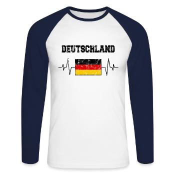Germany Heartbeat - Unisex Long Sleeve Baseball T-Shirt - white/navy - Front - Nik (191cm)