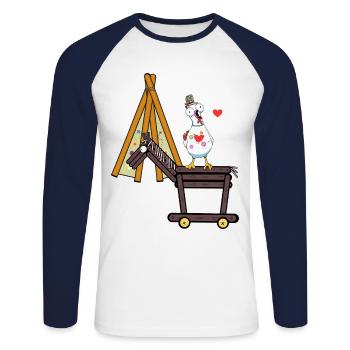 Teepee Hippie Chicken Horse Rider Wild West Chickens - Unisex Long Sleeve Baseball T-Shirt - white/navy - Front - Nik (191cm)