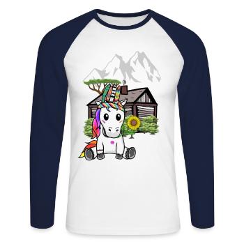 Einhorn Einhörner Wilder Westen Hippie Natur Berg - Unisex Baseballshirt langarm - Weiß/Navy - Vorne - Nik (191cm)