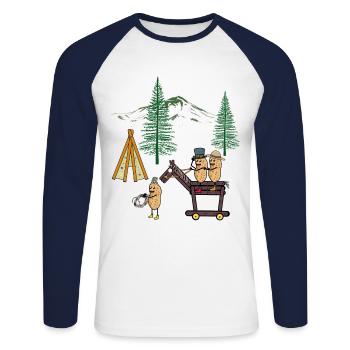 Peanut Peanuts Wild West Rider Teepee Nature - Unisex Long Sleeve Baseball T-Shirt - white/navy - Front - Nik (191cm)