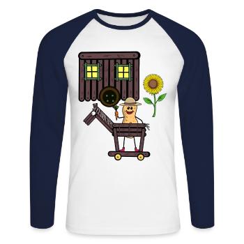 cacahuète cheval cavalier cavalier cheval enfant - T-shirt baseball manches longues Homme - blanc/marine - Devant - Nik (191cm)