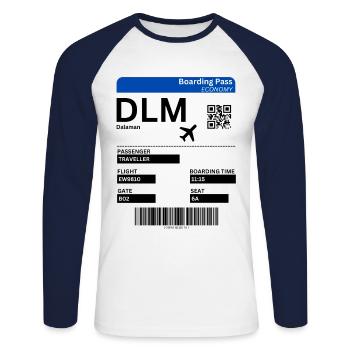 Dalaman Boarding Ticket Airport Turkey Holiday Idea - Unisex Long Sleeve Baseball T-Shirt - white/navy - Front - Nik (191cm)