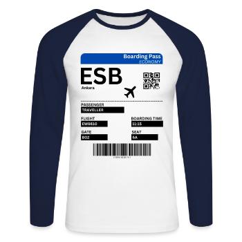 Billet d’embarquement à Ankara Turquie Idée de vacances - T-shirt baseball manches longues Homme - blanc/marine - Devant - Nik (191cm)