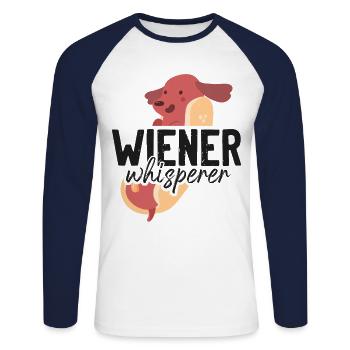 Hot Dog Adulte Humour Jeu de mots Coquin - T-shirt baseball manches longues Homme - blanc/marine - Devant - Nik (191cm)