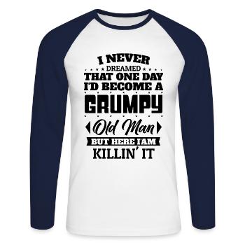 Opa Großvater Geschenkidee Become A Grumpy Old Man - T-shirt baseball manches longues Homme - blanc/marine - Devant - Nik (191cm)