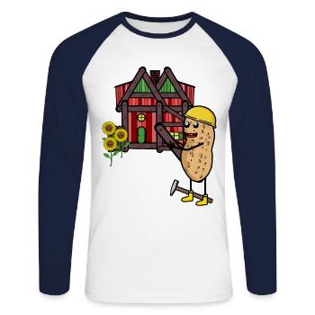 Cabane Maison Peanut Constructeur Rénover Rénovation - T-shirt baseball manches longues Homme - blanc/marine - Devant - Nik (191cm)