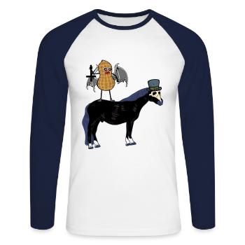 Erdnuss Vampier Mittelalter Kreuz Pferd Halloween - Unisex Baseballshirt langarm - Weiß/Navy - Vorne - Nik (191cm)