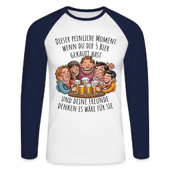 Lustiger Biermoment für Biertrinker Bier Meme - Unisex Baseballshirt langarm - Weiß/Navy - Vorne - Nik (191cm)