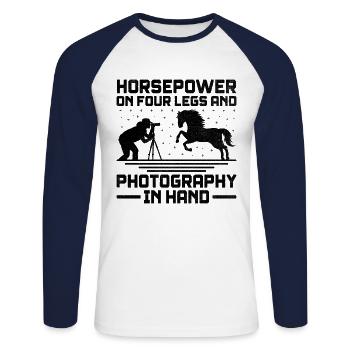 Pferdefotografie Reiten Pferde Hobby Ph - Unisex Baseballshirt langarm - Weiß/Navy - Vorne - Nik (191cm)