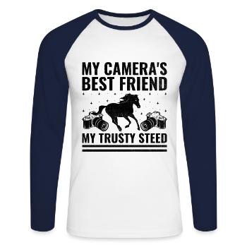 Pferdefotografie Reiten Pferde Hobby Ph - Unisex Baseballshirt langarm - Weiß/Navy - Vorne - Nik (191cm)