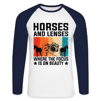 Pferdefotografie Reiten Pferde Hobby Ph - Unisex Baseballshirt langarm - Weiß/Navy - Vorne - Nik (191cm)