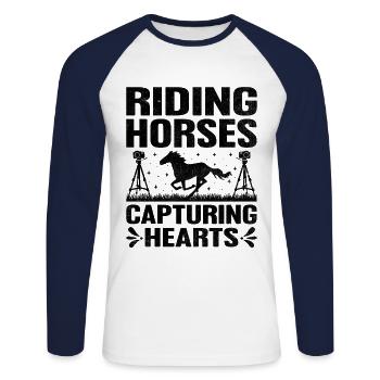 Pferdefotografie Reiten Pferde Hobby Ph - Unisex Baseballshirt langarm - Weiß/Navy - Vorne - Nik (191cm)
