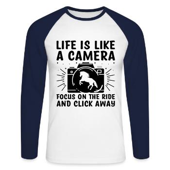 Pferdefotografie Reiten Pferde Hobby Ph - Unisex Baseballshirt langarm - Weiß/Navy - Vorne - Nik (191cm)