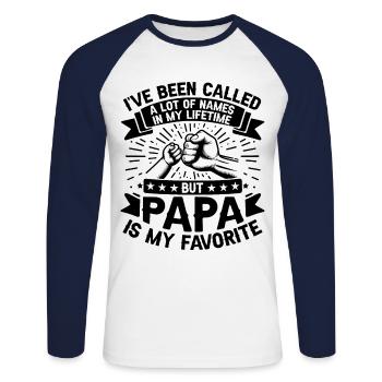 Idée de cadeau papa père fils appelé beaucoup de noms - T-shirt baseball manches longues Homme - blanc/marine - Devant - Nik (191cm)