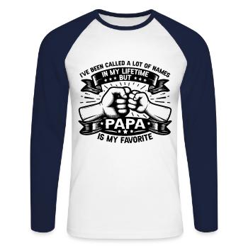 Idée de cadeau papa père fils appelé beaucoup de noms - T-shirt baseball manches longues Homme - blanc/marine - Devant - Nik (191cm)