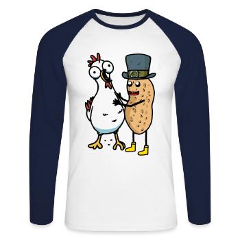 Cacahuètes Cacahuètes Poulet Poules Amis - T-shirt baseball manches longues Homme - blanc/marine - Devant - Nik (191cm)