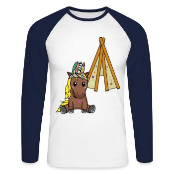 Hippie Tipi Poney Cheval Chevaux Hippies Enfants Enfant - T-shirt baseball manches longues Homme - blanc/marine - Devant - Nik (191cm)