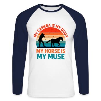 Pferdefotografie Reiten Pferde Hobby Ph - Unisex Baseballshirt langarm - Weiß/Navy - Vorne - Nik (191cm)