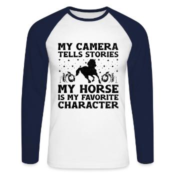 Pferdefotografie Reiten Pferde Hobby Ph - Unisex Baseballshirt langarm - Weiß/Navy - Vorne - Nik (191cm)