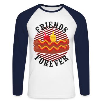 Hot Dog Adult Friends Forever - Unisex Baseballshirt langarm - Weiß/Navy - Vorne - Nik (191cm)