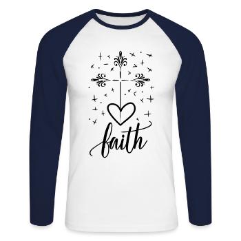 Faith Herz Christen Kreuz Religion Geschenk Christ - Unisex Baseballshirt langarm - Weiß/Navy - Vorne - Nik (191cm)