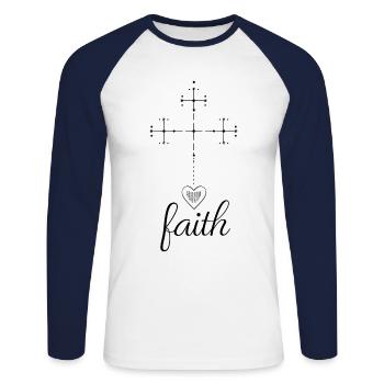 Faith Kreuz Christen Herz Christ Geschenk Religion - Unisex Baseballshirt langarm - Weiß/Navy - Vorne - Nik (191cm)