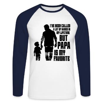 Idée de cadeau papa père fils appelé beaucoup de noms - T-shirt baseball manches longues Homme - blanc/marine - Devant - Nik (191cm)