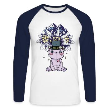 Alpes Montagnes Montagnes Nature Fleurs Nature Amoureux de la Nature - T-shirt baseball manches longues Homme - blanc/marine - Devant - Nik (191cm)