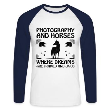 Photographie de cheval Équitation Chevaux Hobby Ph - T-shirt baseball manches longues Homme - blanc/marine - Devant - Nik (191cm)