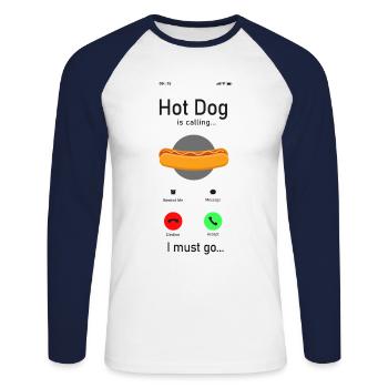 Hot Dog Adult Phone Display Hot - Unisex Long Sleeve Baseball T-Shirt - white/navy - Front - Nik (191cm)