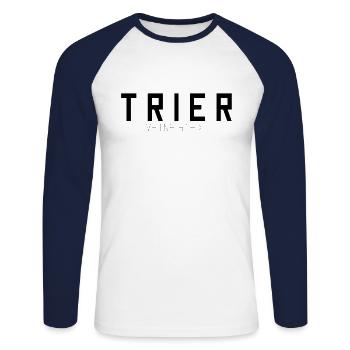 Trèves Ma ville - T-shirt baseball manches longues Homme - blanc/marine - Devant - Nik (191cm)