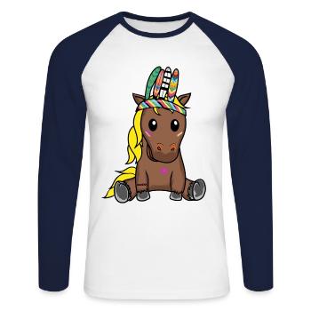 Hippie Cheval Chevaux Cheval Chaman Enfant Enfants - T-shirt baseball manches longues Homme - blanc/marine - Devant - Nik (191cm)