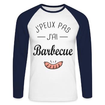 J'peux pas j'ai Barbecue BBQ cadeau homme papa - T-shirt baseball manches longues Homme - blanc/marine - Devant - Nik (191cm)