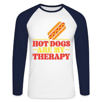 Les hot-dogs pour adultes sont mes hot-dogs - T-shirt baseball manches longues Homme - blanc/marine - Devant - Nik (191cm)