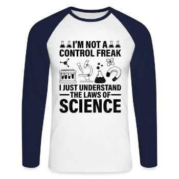 Professeur de sciences Professeur d’école Biologie Chimie P - T-shirt baseball manches longues Homme - blanc/marine - Devant - Nik (191cm)