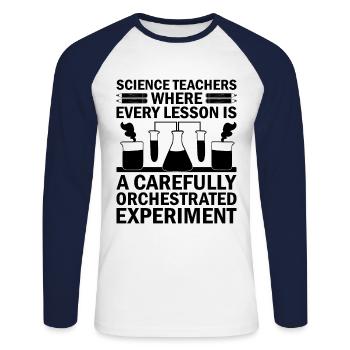Professeur de sciences Professeur d’école Biologie Chimie P - T-shirt baseball manches longues Homme - blanc/marine - Devant - Nik (191cm)