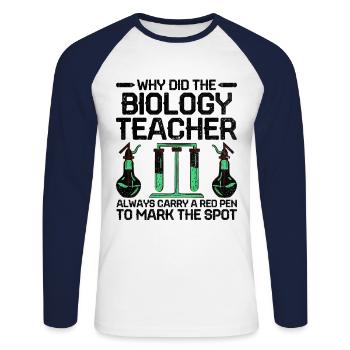 Professeur de sciences Professeur d’école Biologie Chimie P - T-shirt baseball manches longues Homme - blanc/marine - Devant - Nik (191cm)