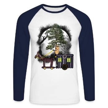 Halloween Reise Erdnuss Pferd Kutsche Wald Natur - Unisex Baseballshirt langarm - Weiß/Navy - Vorne - Nik (191cm)