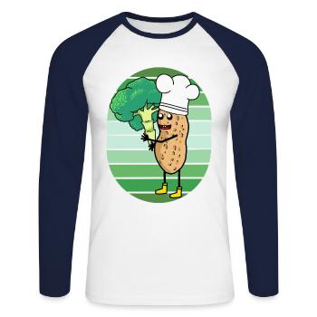 Cacahuète Brocoli Légumes Cook Cook Cook - T-shirt baseball manches longues Homme - blanc/marine - Devant - Nik (191cm)