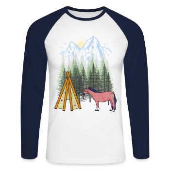 Schamanen Pferd Tipi Gebirge Berge Wald Natur USA - Unisex Baseballshirt langarm - Weiß/Navy - Vorne - Nik (191cm)