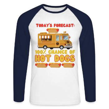 Hot Dog Adult Today's Forecast: - Unisex Baseballshirt langarm - Weiß/Navy - Vorne - Nik (191cm)
