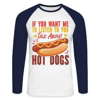 Hot Dog Adult If You Want Me To - Unisex Baseballshirt langarm - Weiß/Navy - Vorne - Nik (191cm)