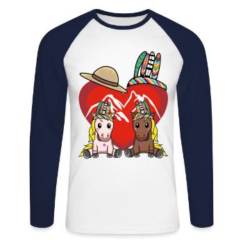 Wilder Westen Pferd Pferde Herz Amerika USA Berge - Unisex Baseballshirt langarm - Weiß/Navy - Vorne - Nik (191cm)