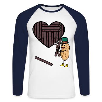 Peanut Heart Hearts Artisan Love Valentine - Unisex Long Sleeve Baseball T-Shirt - white/navy - Front - Nik (191cm)
