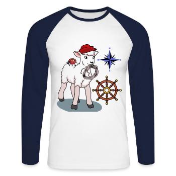 Volant de marin mouton de mouton maritime compas - T-shirt baseball manches longues Homme - blanc/marine - Devant - Nik (191cm)