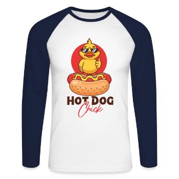 Hot Dog Adult Chicken Girl Hot Dog - Unisex Long Sleeve Baseball T-Shirt - white/navy - Front - Nik (191cm)