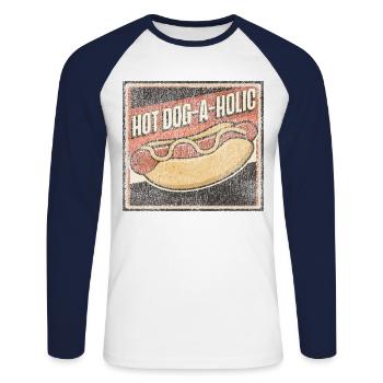 Hot Dog Adulte Vintage Chaud - T-shirt baseball manches longues Homme - blanc/marine - Devant - Nik (191cm)