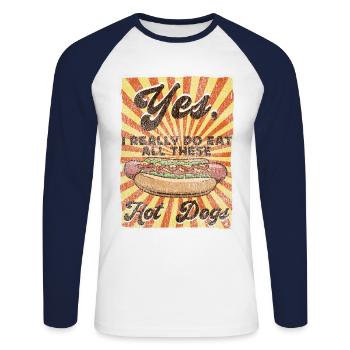 Hot Dog Adulte Vintage Rétro Oui, je - T-shirt baseball manches longues Homme - blanc/marine - Devant - Nik (191cm)
